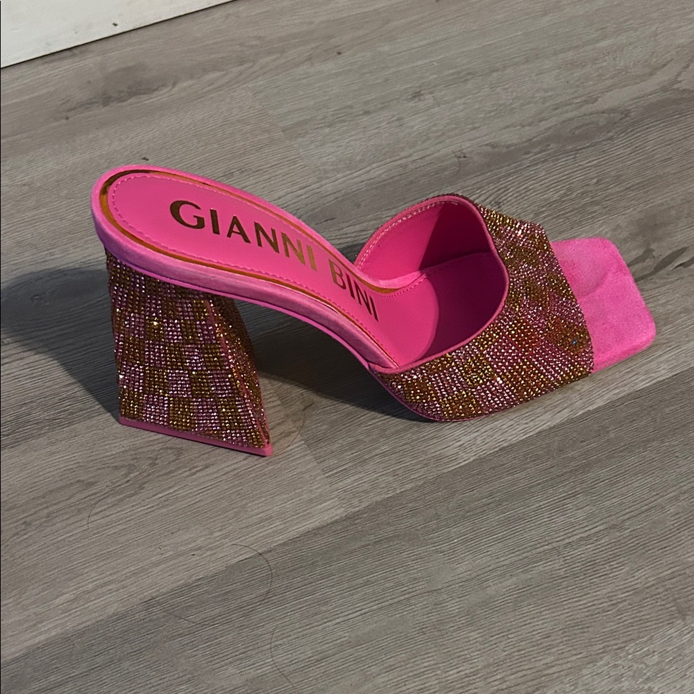 Gianni Bini Pink and Gold Embellished Mules